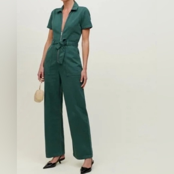 Reformation Cassidy Stylish Green Jumpsuit Size 6 - Picture 1 of 5